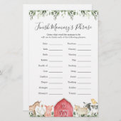 Papier Sur le Baby shower de ferme terminer la phrase de  (Devant / Derrière)