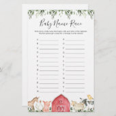 Papier Sur Le Jeu De Course Du Nom Du Baby shower Agricol (Devant / Derrière)