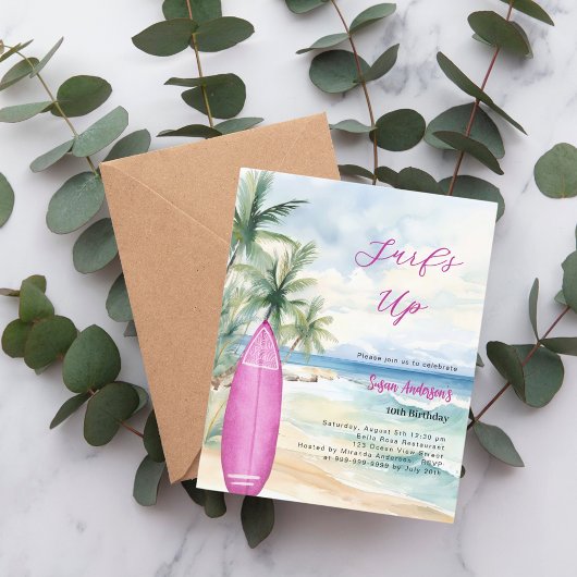 Papier Surf plage surf de la fille invitation anniversair