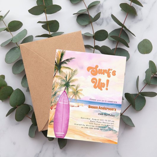 Papier Surf plage surf de la fille invitation anniversair