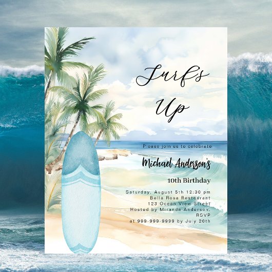 Papier Surf plage surf de plage invitation anniversaire