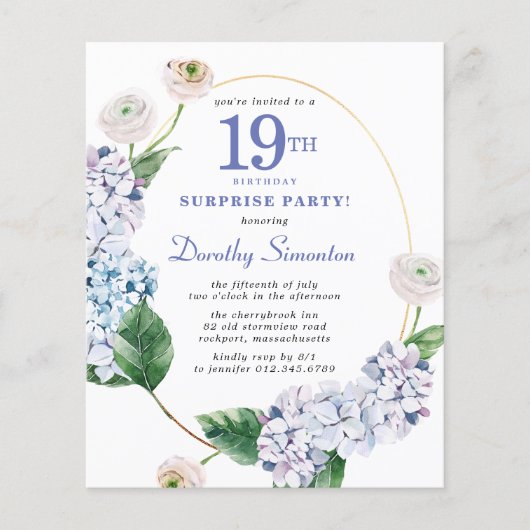 Papier Surprise Party Budget 19e anniversaire Invitation (Devant)