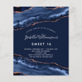Papier Sweet 16 agate marine bleu rose or invitation (Devant)