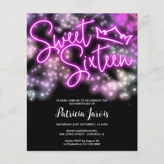 Papier Sweet 16 Anniversaire Colorful Neon Llow Budget In (Devant)