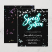 Papier Sweet 16 Anniversaire Turquoise Neon Glow Budget I (Devant / Derrière)
