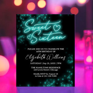Papier Sweet 16 Anniversaire Turquoise Neon Glow Budget I