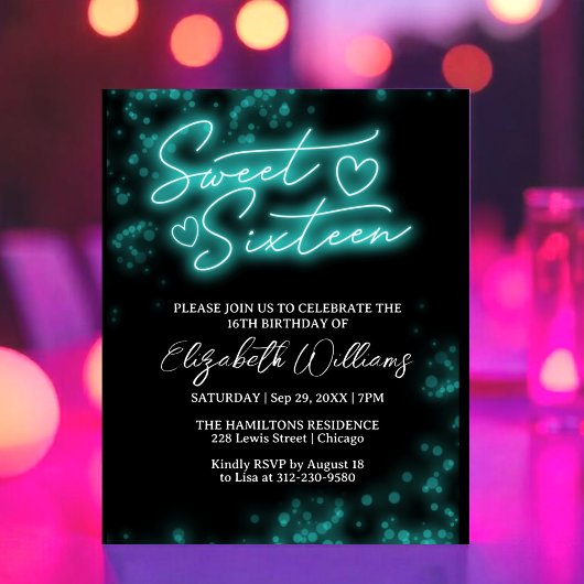 Papier Sweet 16 Anniversaire Turquoise Neon Glow Budget I