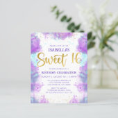 Papier Sweet 16 Aquarelle Purple Gold Invitation (Debout devant)