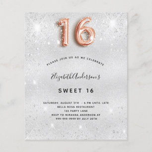 Papier Sweet 16 argent rose or budget invitation