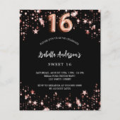 Papier Sweet 16 Black rose or étoiles invitation (Devant)