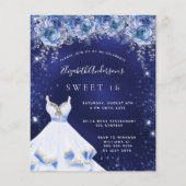 Papier Sweet 16 bleu marine robe invitation florale (Devant)
