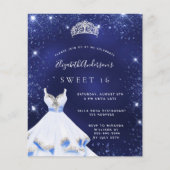 Papier Sweet 16 bleu marine robe tiara invitation (Devant)