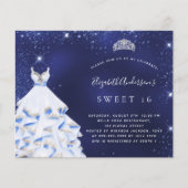 Papier Sweet 16 bleu marine robe tiara invitation budget (Devant)