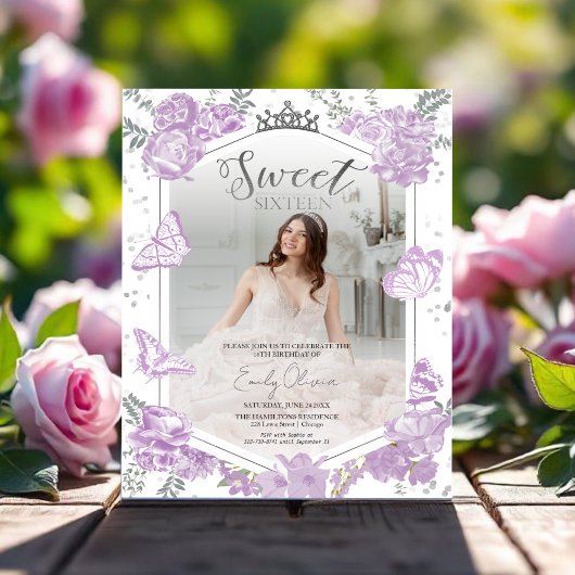 Papier Sweet 16 Budget Photo Invitation Papillon