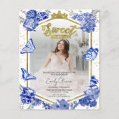 Papier Sweet 16 Budget Photo Invitation Papillon Bleu (Devant)