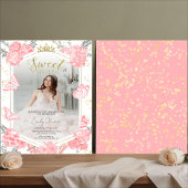 Papier Sweet 16 Budget Photo Invitation Papillon rose