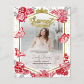 Papier Sweet 16 Budget Photo Invitation Papillon rouge (Devant)