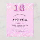 Papier Sweet 16 confetti rose fille invitation budget (Devant)