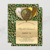 Papier Sweet 16 émeraude vert leopard invitation ballon (Devant / Derrière)