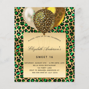 Papier Sweet 16 émeraude vert leopard invitation ballon