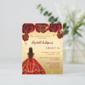 Papier Sweet 16 fleurs de robe rouge or invitations (Debout devant)