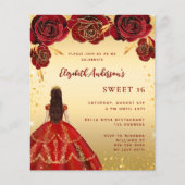 Papier Sweet 16 fleurs de robe rouge or invitations (Devant)