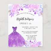 Papier Sweet 16 fleurs rose violet invitation robe (Devant)