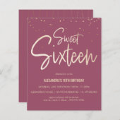 Papier Sweet 16 Or, Élégant, Invitation simple (Devant / Derrière)