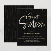 Papier Sweet 16 Or, Élégant, Invitation simple (Devant / Derrière)