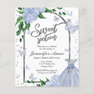 Papier Sweet 16 Papillons Dusty Blue Budget Invitation