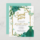 Papier Sweet 16 Papillons Green Budget Invitation (Devant / Derrière)