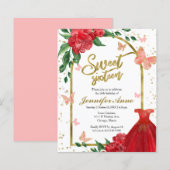 Papier Sweet 16 Papillons Rouge Budget Invitation (Devant / Derrière)