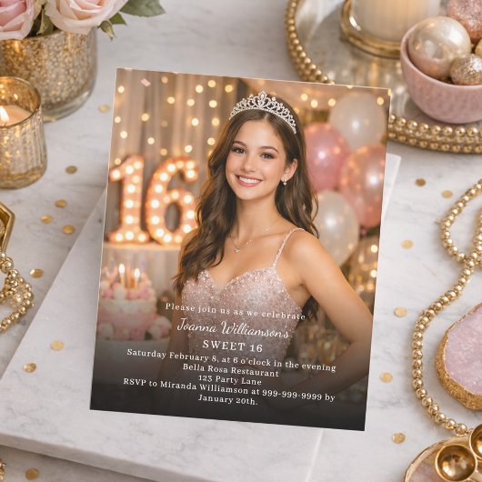 Papier Sweet 16 photo invitation