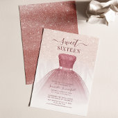 Papier Sweet 16 Robe d'or Rose Invitation de fête d'anniv