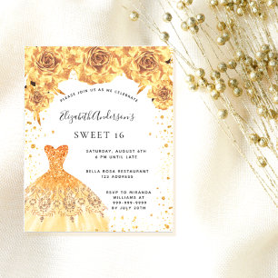 Papier Sweet 16 robe or floral blanc invitation