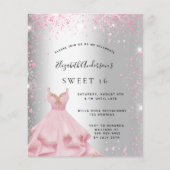 Papier Sweet 16 robe rose argent invitation budget (Devant)