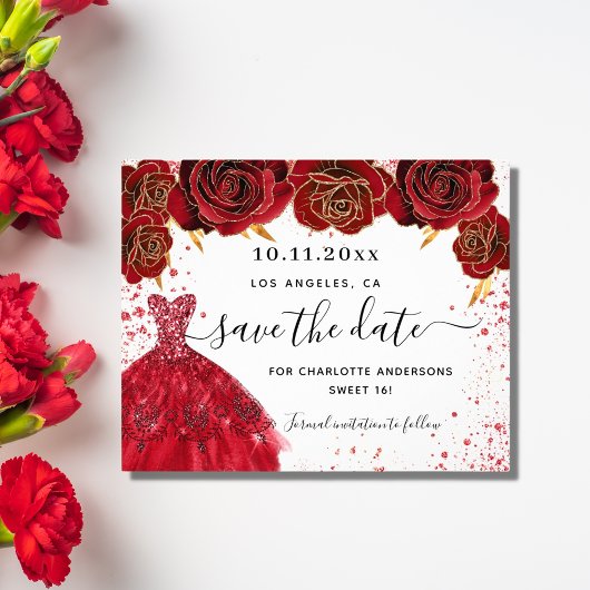 Papier Sweet 16 robe rouge blanc budget enregistrer la da