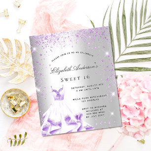 Papier Sweet 16 robe violet argent invitation parties sci