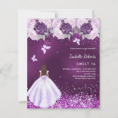 Papier Sweet 16 robe violet fleurs roses invitation (Devant)
