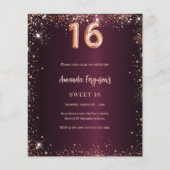 Papier Sweet 16 rose bordeaux invitation or (Devant)
