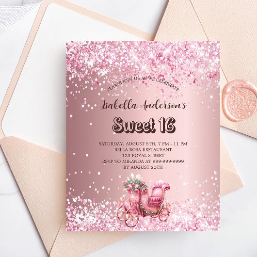 Papier Sweet 16 rose carrosse invitation budget