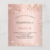 Papier Sweet 16 rose invitation or (Devant)