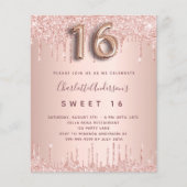 Papier Sweet 16 rose invitation rose or (Devant)
