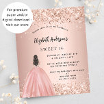 Papier Sweet 16 rose or parties scintillant robe budget i<br><div class="desc">Une invitation moderne, élégante et glamour pour une fête Sweet 16, 16e anniversaire. Un arrière - plan rose en or avec de la poussière de parties scintillant en faux or, une fille portant une robe de bal. Le nom est écrit avec un script de style moderne écrit à la main....</div>