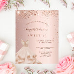 Papier Sweet 16 rose robe or invitation<br><div class="desc">Une invitation moderne, élégante et glamour pour une fête Sweet 16, 16e anniversaire. Un arrière - plan d'or rose avec des faux étincelles et une robe d'or rose. Le nom est écrit avec un rose moderne de couleur or foncé à la main écriture style. Personnalisez et ajoutez les détails de...</div>