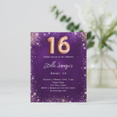 Papier Sweet 16 rose violet invitation en or (Debout devant)