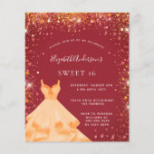 Papier Sweet 16 rouge or parties scintillant robe invitat (Devant)