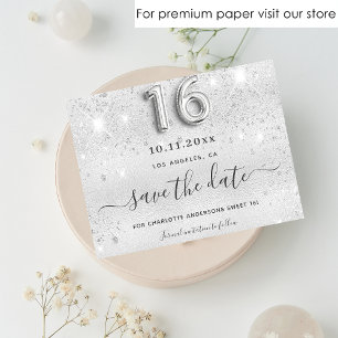 Papier Sweet 16 silver glitter metal save the date