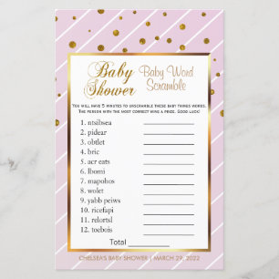 Papier Sweet Baby Baby shower rose et or - Word Scramble