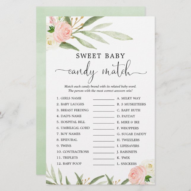 Papier Sweet bébé bonbon match douche jeu vert rose (Devant / Derrière)